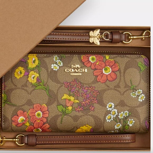 Coach Handbags - NWT COACH Long Zip Around Wallet In Signature Canvas w Floral Print (BEAUTIFUL)